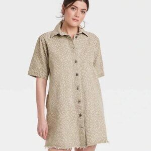 Women's Leopard Denim Mini Shirtdress Universal Thread Tan